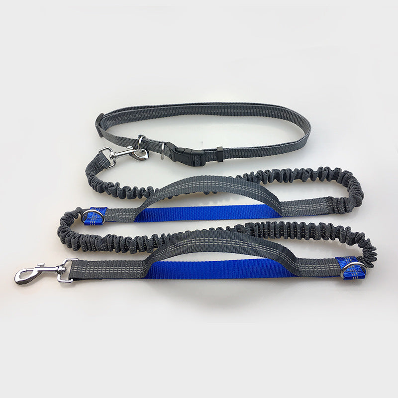 Reflective Stitching Double Elastic Adjustable Dog Belt Leash for Walking, Jogging and Running
