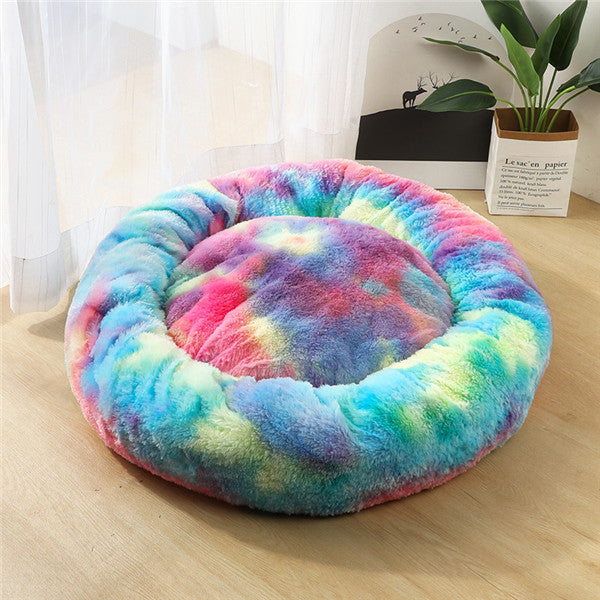 Round Plush Dog Calming Bed For Small Dogs