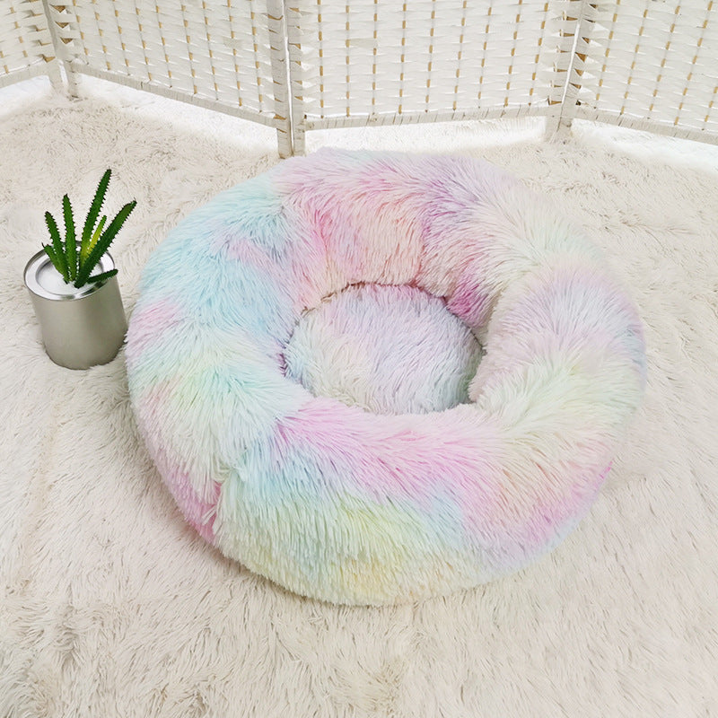 Round Plush Dog Calming Bed For Small Dogs