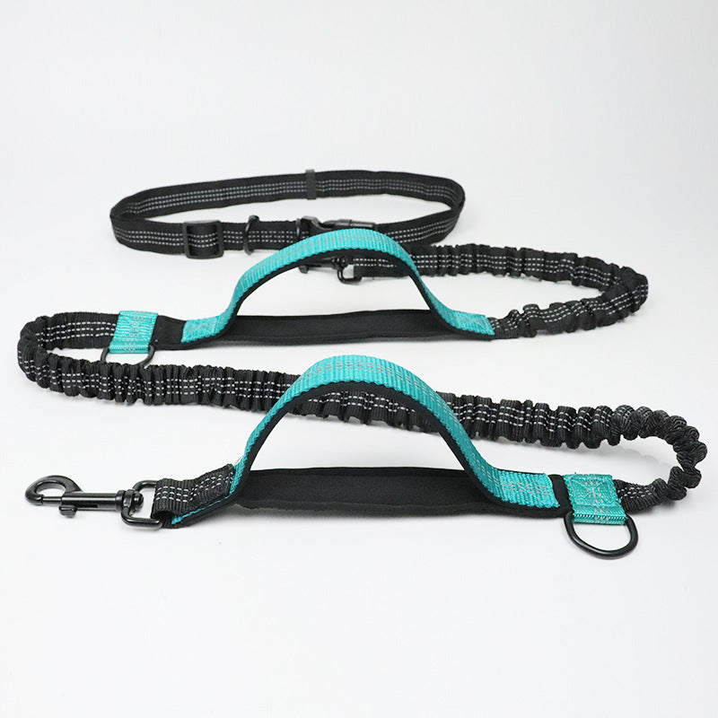 Reflective Stitching Double Elastic Adjustable Dog Belt Leash for Walking, Jogging and Running