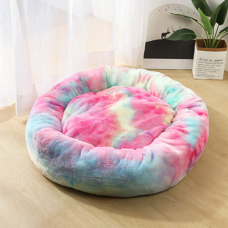 Round Plush Dog Calming Bed For Small Dogs
