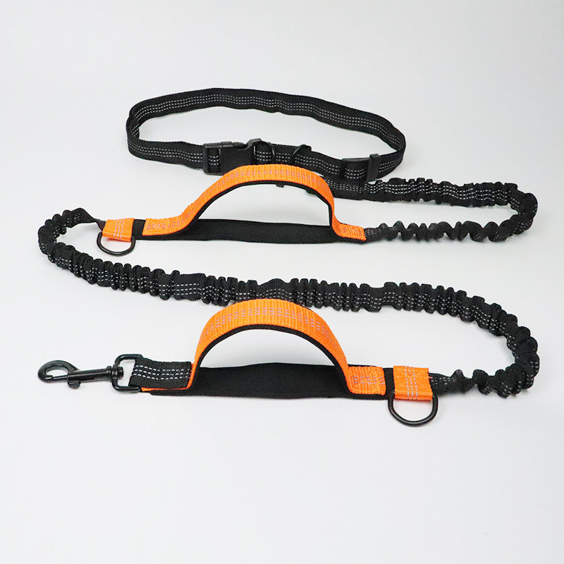 Reflective Stitching Double Elastic Adjustable Dog Belt Leash for Walking, Jogging and Running