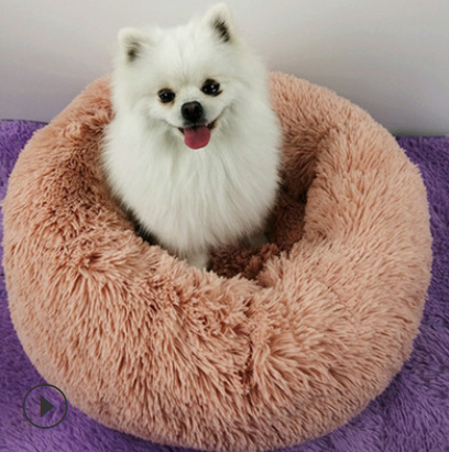 Round Plush Dog Calming Bed For Small Dogs