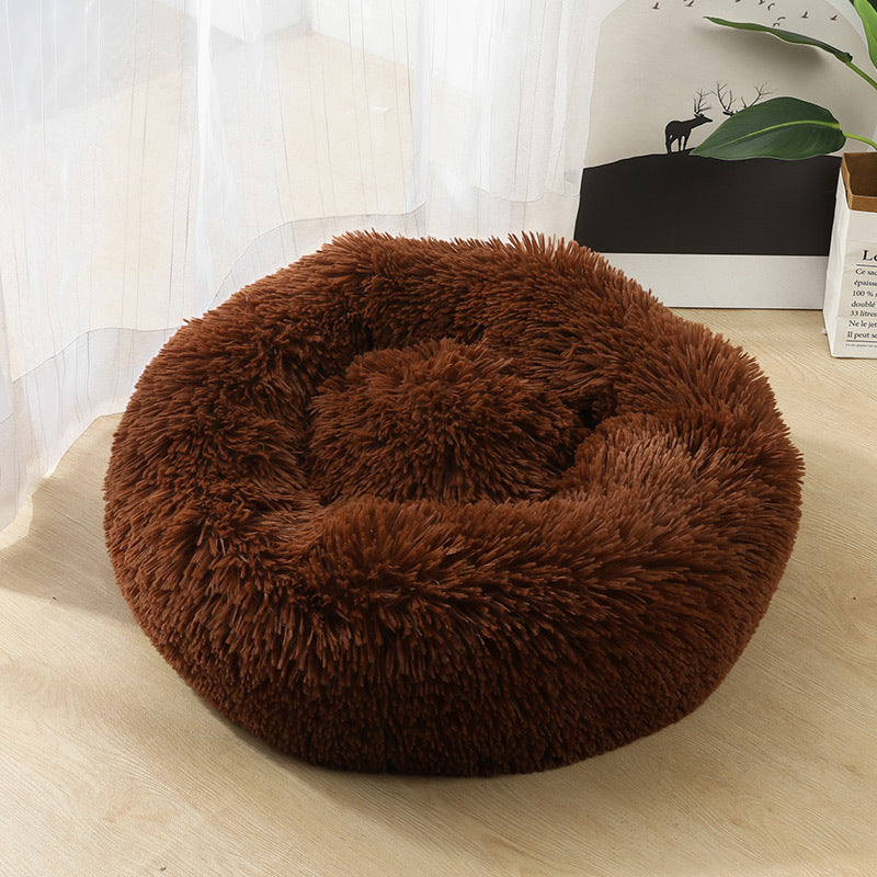 Round Plush Dog Calming Bed For Small Dogs