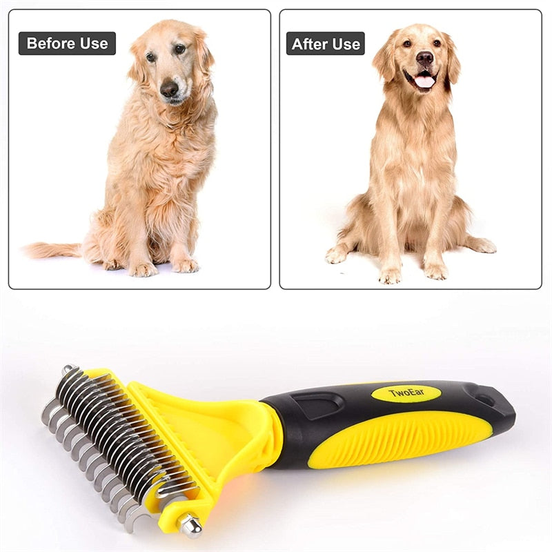 Two-Sided Stainless Steel Undercoat Rake Grooming Brush for Shedding and De-matting