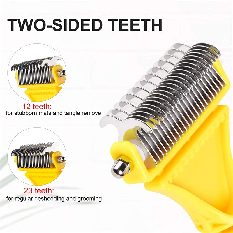 Two-Sided Stainless Steel Undercoat Rake Grooming Brush for Shedding and De-matting