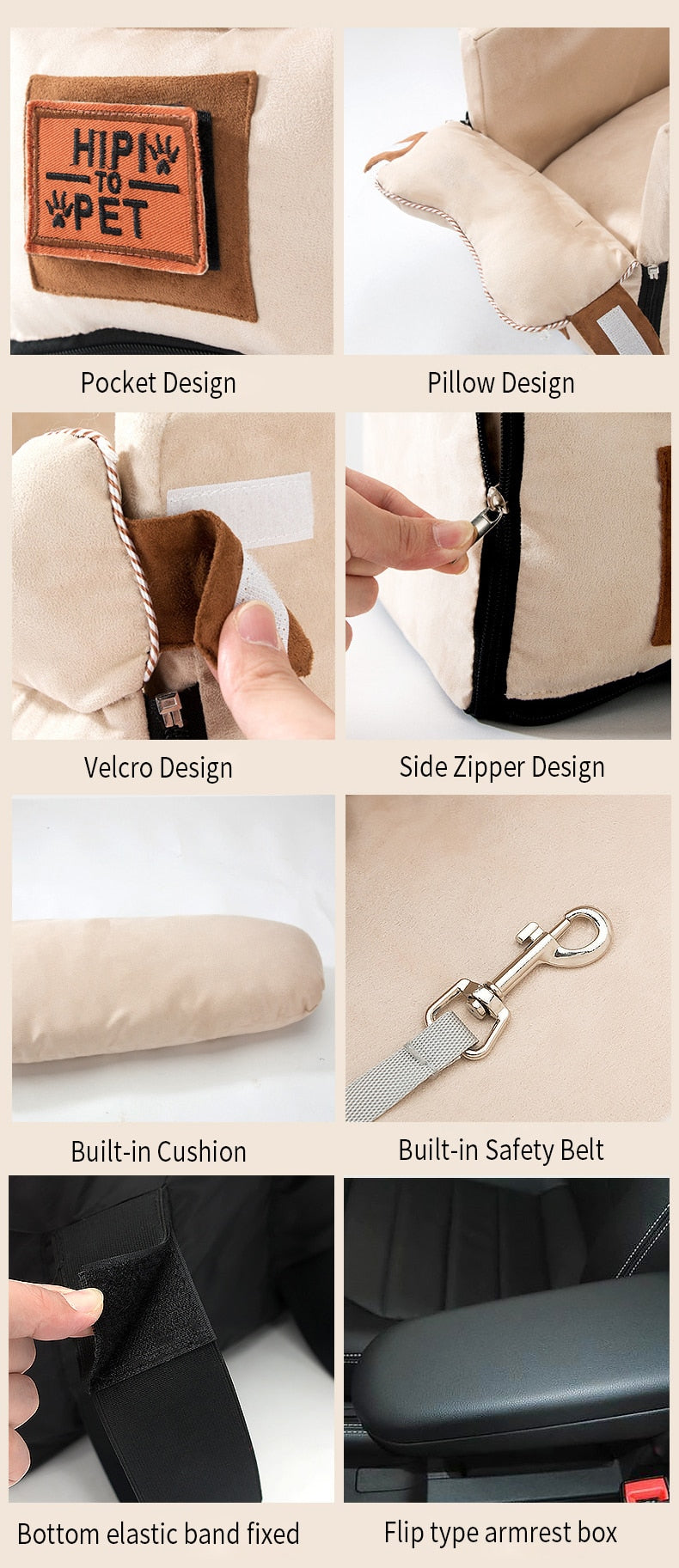 Portable Central Console Car Seat Travel Bed for Small Dogs and Cats