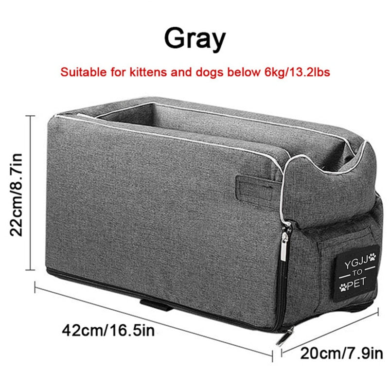 Portable Central Console Car Seat Travel Bed for Small Dogs and Cats