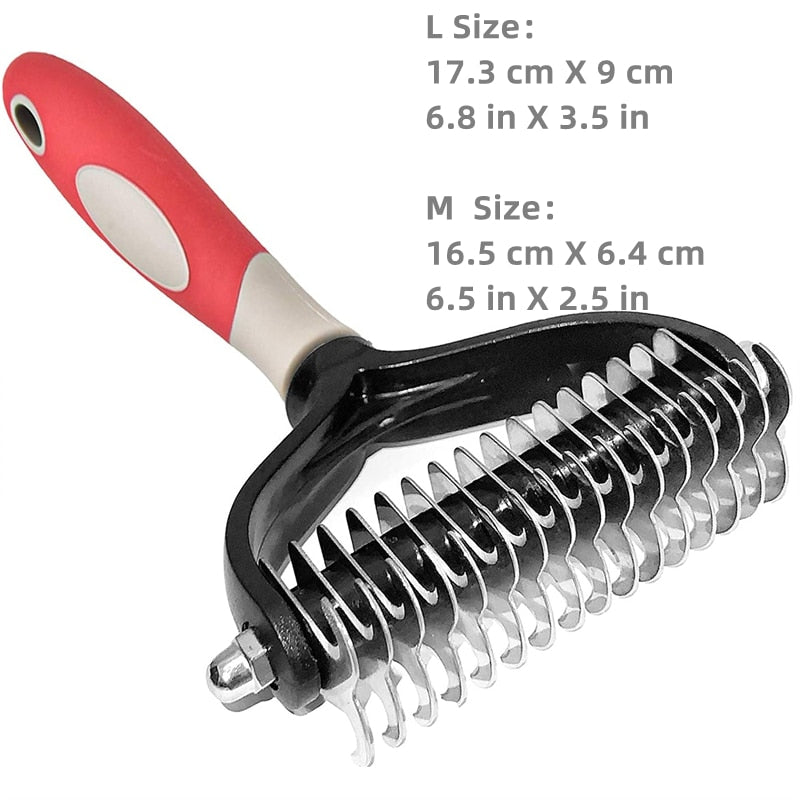 Two-Sided Stainless Steel Undercoat Rake Grooming Brush for Shedding and De-matting