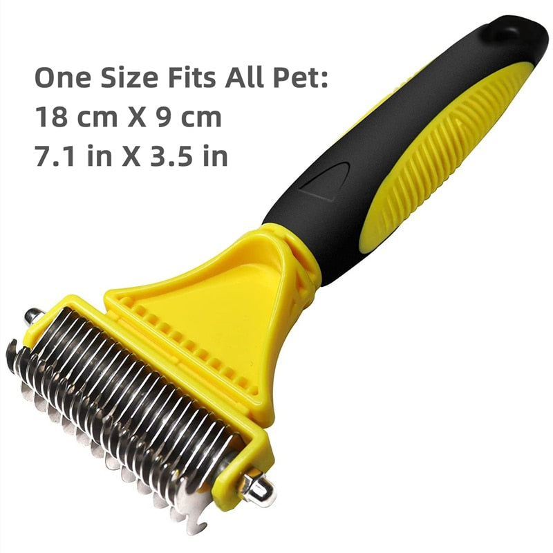 Two-Sided Stainless Steel Undercoat Rake Grooming Brush for Shedding and De-matting
