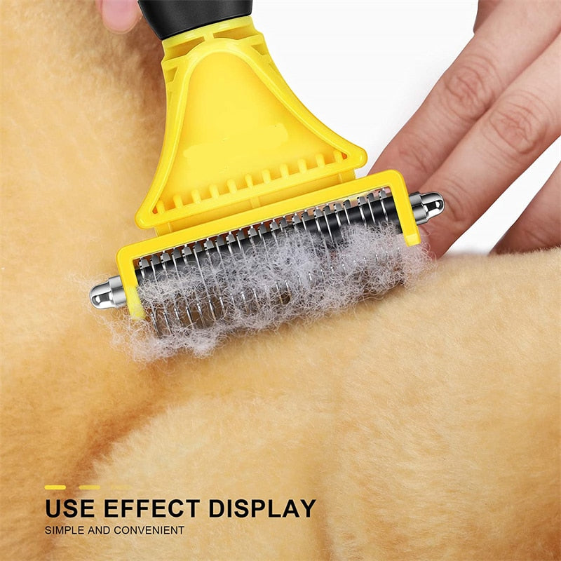Two-Sided Stainless Steel Undercoat Rake Grooming Brush for Shedding and De-matting