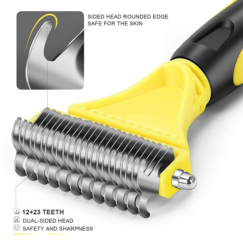 Two-Sided Stainless Steel Undercoat Rake Grooming Brush for Shedding and De-matting