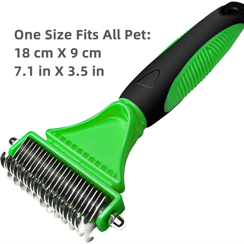 Two-Sided Stainless Steel Undercoat Rake Grooming Brush for Shedding and De-matting