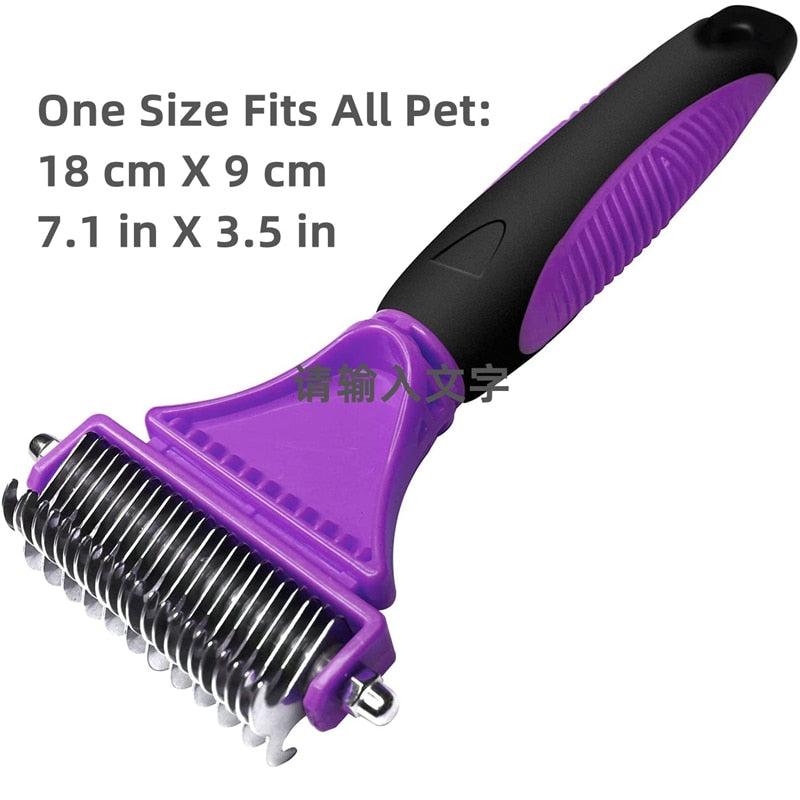 Two-Sided Stainless Steel Undercoat Rake Grooming Brush for Shedding and De-matting