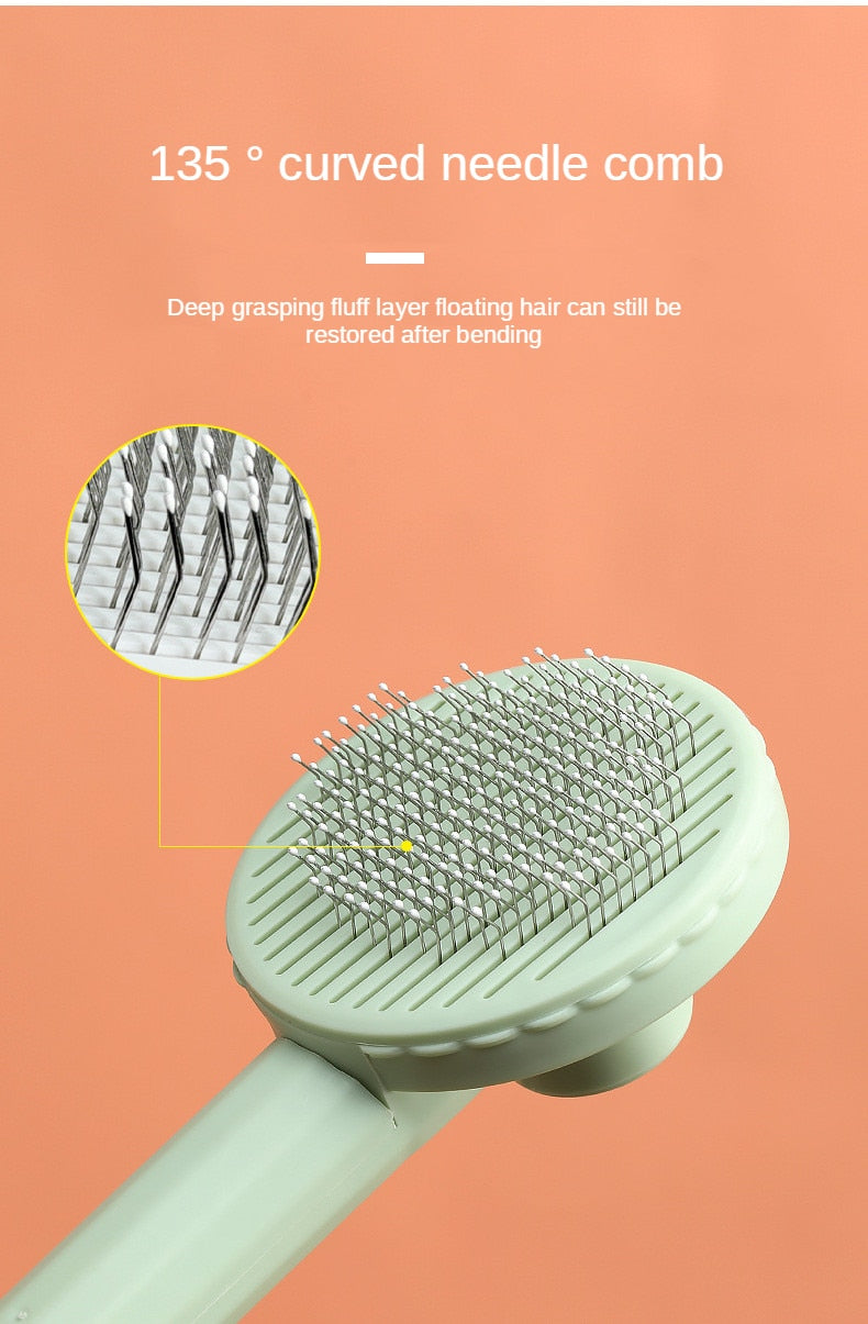 One-Click Easy Cleaning Hair Removal Slicker Brush for Grooming and De-Shedding