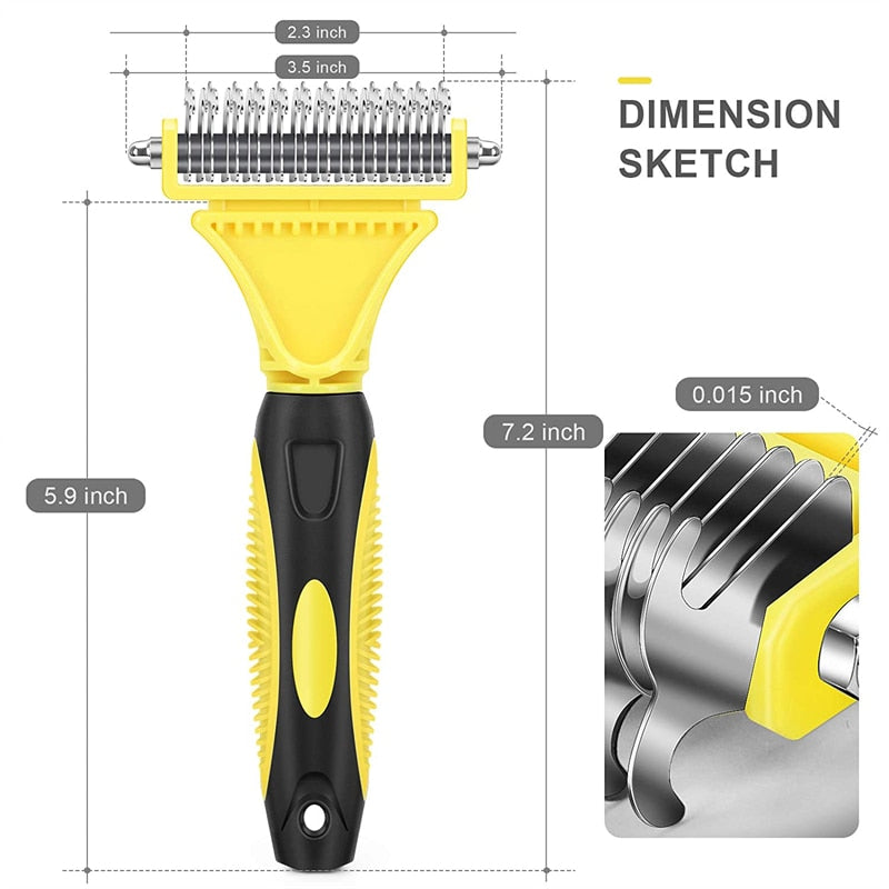 Two-Sided Stainless Steel Undercoat Rake Grooming Brush for Shedding and De-matting