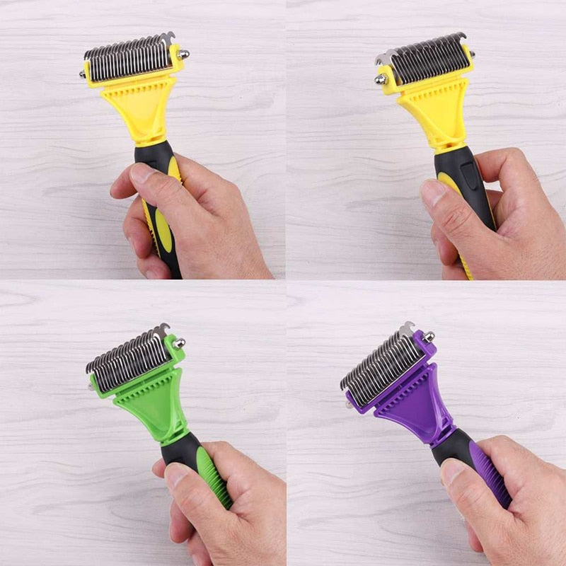 Two-Sided Stainless Steel Undercoat Rake Grooming Brush for Shedding and De-matting